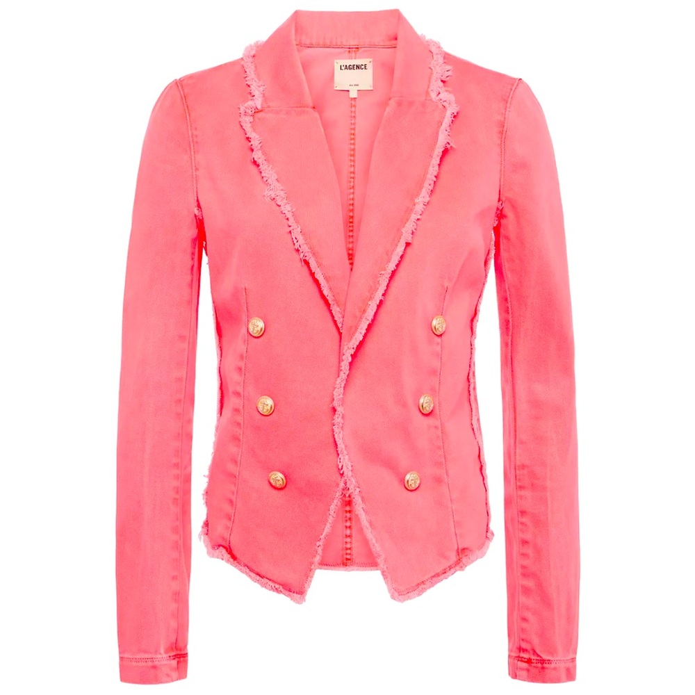 NWT L’Agence Wayne Crop Fray Jacket, in Neon Coral